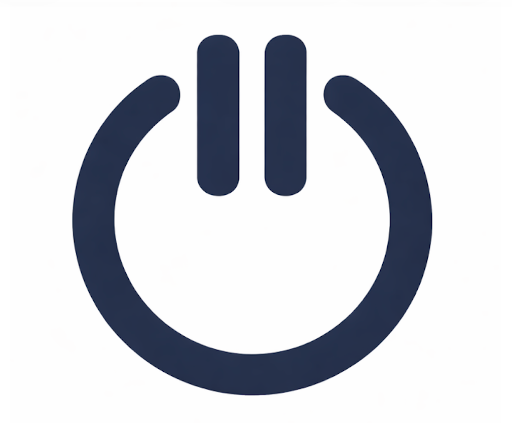 The Digital Shield Title II mark. A navy blue power button symbol with two uppercase vertical bars at the top, representing ADA Title II compliance for public entities.